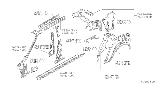 1988 Nissan Stanza Pillar-Center Inner RH Diagram for 76532-D4010
