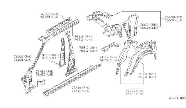 1988 Nissan Stanza Rail-Side Roof Outer RH Diagram for 76310-D5500