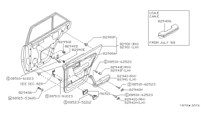 1989 Nissan Stanza Rear Door Armrest, Right Gray Diagram for 82940-D4201