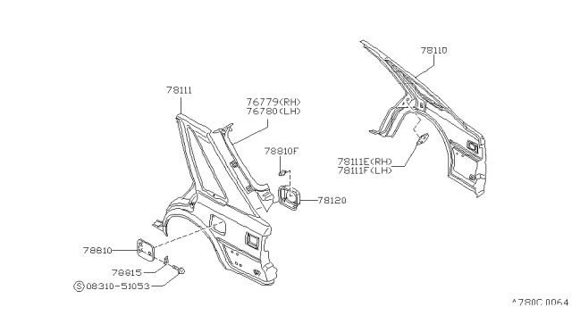 1987 Nissan Stanza Fender Rear LH Diagram for 78113-D4631