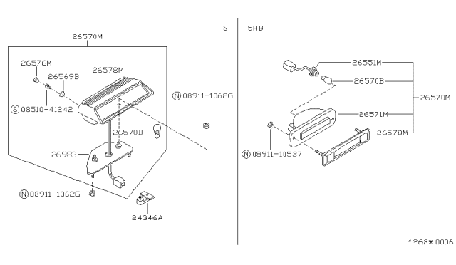 1989 Nissan Stanza Lens-Stop Lamp Diagram for 26591-D5500