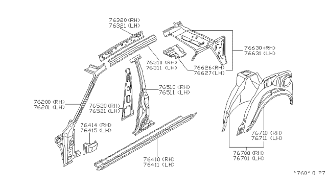 1989 Nissan Stanza Panel-Side Parcel Shelf RH Diagram for 79430-D4000