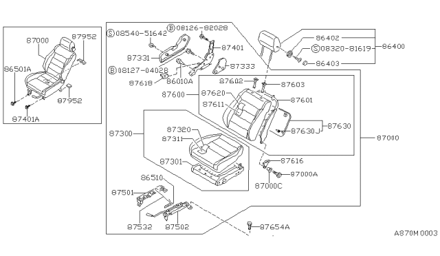 1988 Nissan Stanza Cushion Assembly-Seat,RH Diagram for 87300-D3861