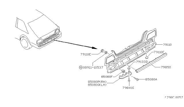 1988 Nissan Stanza Shield Sight Rear Bumper RH Diagram for 85234-D4001