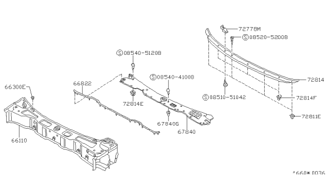 1988 Nissan Stanza Seal-Hood Diagram for 66830-01E01