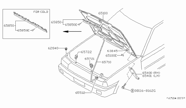 1987 Nissan Stanza Rod Hood Support Diagram for 65771-28E00