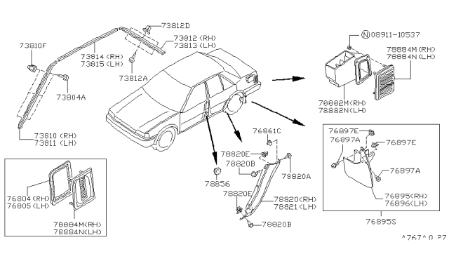 1989 Nissan Stanza MOULDING-Roof Drip Rear RH Diagram for 76816-D4000