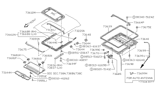 1987 Nissan Stanza STOPPER Sunroof Diagram for 73668-D4010