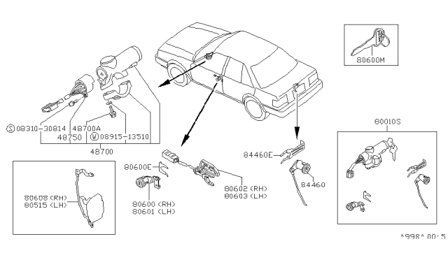 1987 Nissan Stanza Key Set Cylinder Lock Diagram for 99810-D5686