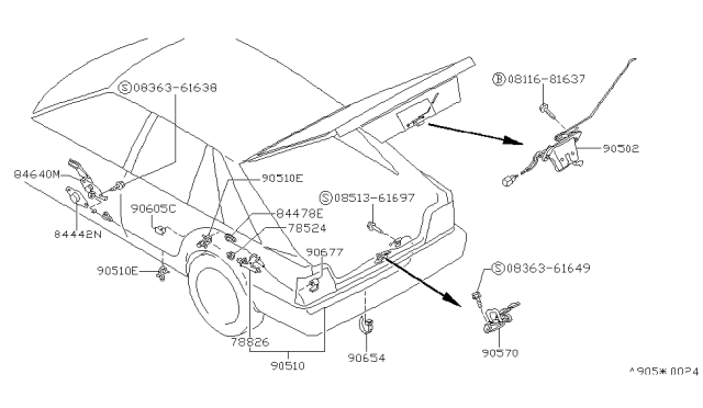 1987 Nissan Stanza Back Door Lock & Handle Diagram