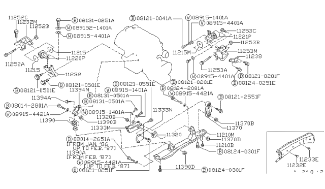 1987 Nissan Stanza Engine & Transmission Mounting Diagram 2