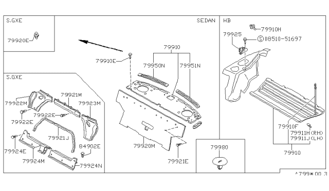 1989 Nissan Stanza Rear & Back Panel Trimming Diagram