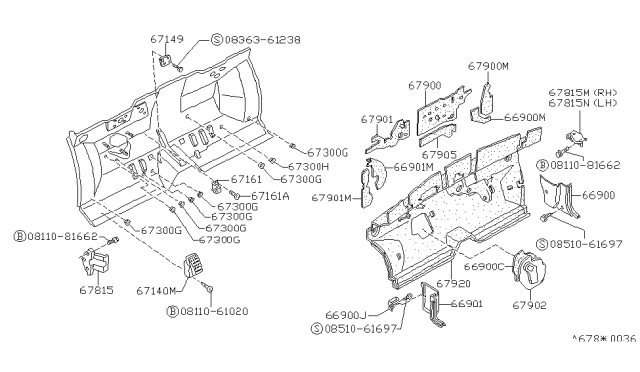 1989 Nissan Stanza INSULATOR Felt Diagram for 67911-13E00