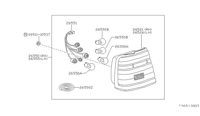 1987 Nissan Stanza Harness Assembly Rear Combination Diagram for 26551-D5500