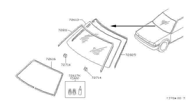 1989 Nissan Stanza Windshield Glass Diagram for 72712-D4011