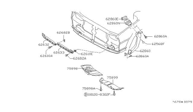 1988 Nissan Stanza Cover-Front Under,RH Diagram for 75892-01E01