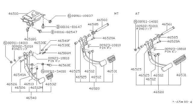1988 Nissan Stanza Bracket Assembly-Pedal Diagram for 46510-D4500