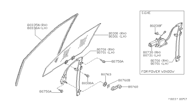 1988 Nissan Stanza Front Door Window & Regulator Diagram