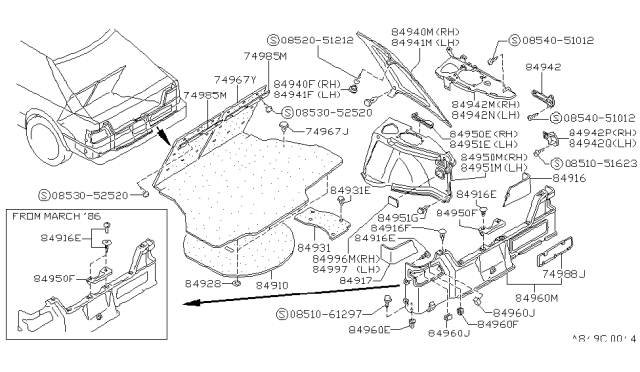 1987 Nissan Stanza Mask-Rear Combination Lamp RH Gray Diagram for 84996-D5501