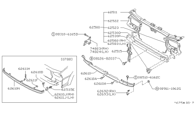 1989 Nissan Stanza Apron Front Panel Diagram for 62655-D4030