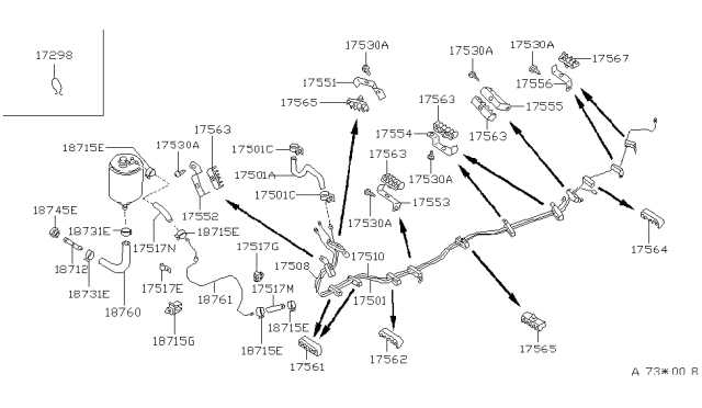 1987 Nissan Stanza Hose Fuel Diagram for 17551-13E11