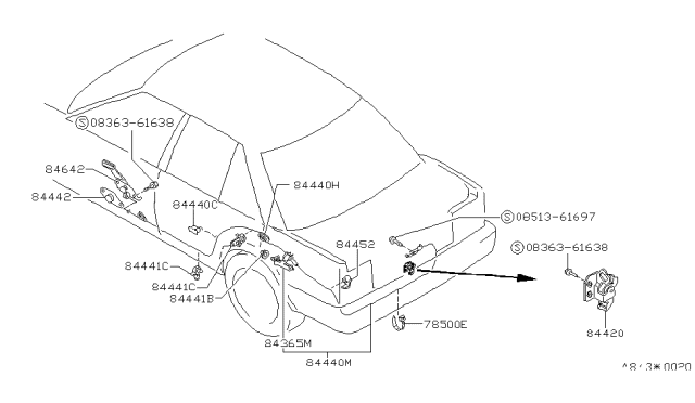 1988 Nissan Stanza Cable-Trunk Lid&Gas Filler Opener Diagram for 84650-D4500