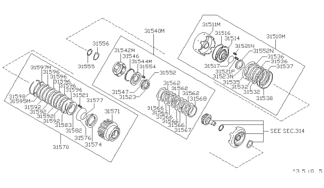 1987 Nissan Stanza Clutch Assy-High Diagram for 31540-21X08