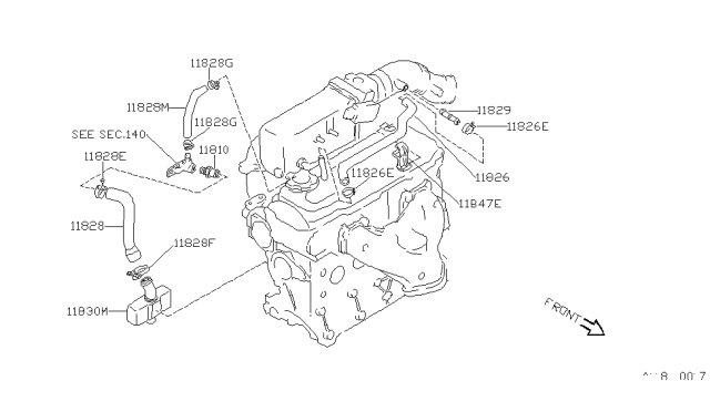 1987 Nissan Stanza Clip Hose Diagram for 11821-D3300