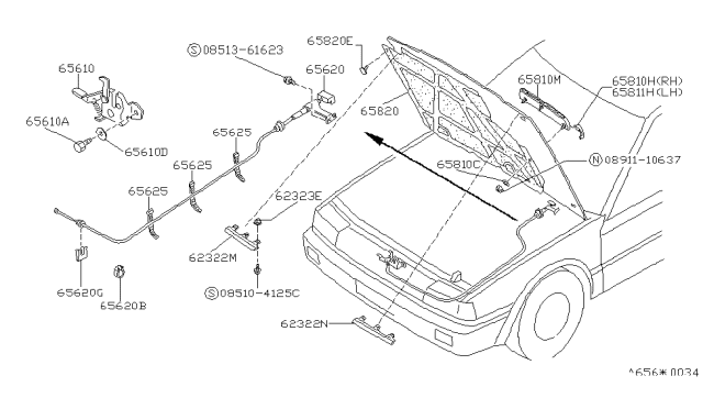 1987 Nissan Stanza Grille Hood Top Diagram for 65850-D4010