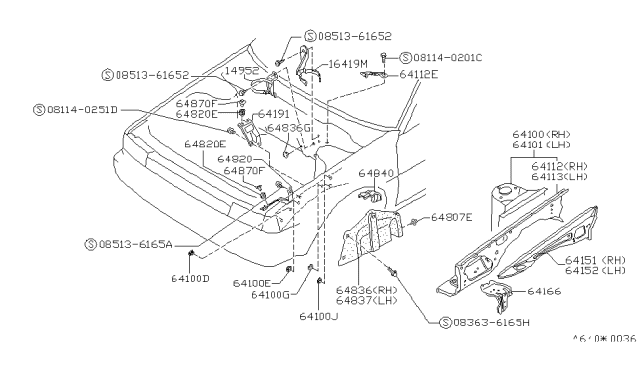 1987 Nissan Stanza Sedan Hood Ledge & Fitting Diagram