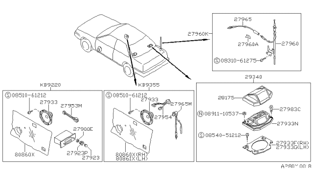 1989 Nissan Stanza Antenna Kit Diagram for B8205-D5500