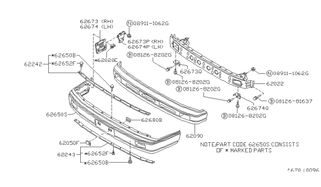 1988 Nissan Stanza Energy ABSORBER Front Bumper Diagram for 62090-D4000