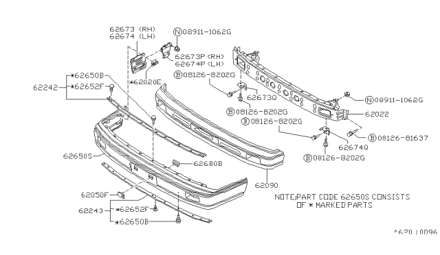 1988 Nissan Stanza Reinforce Inner Front Bumper Center Diagram for F2030-D4500