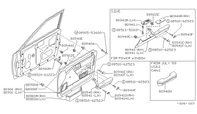 1988 Nissan Stanza Front Door Trimming Diagram