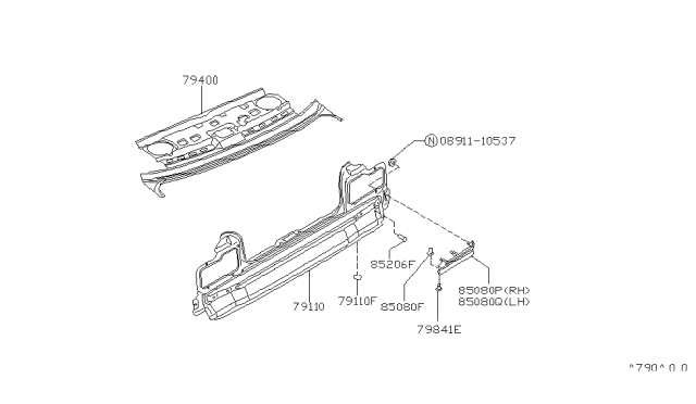 1989 Nissan Stanza Shelf-Parcel With Rear Waist Diagram for 79400-D4030