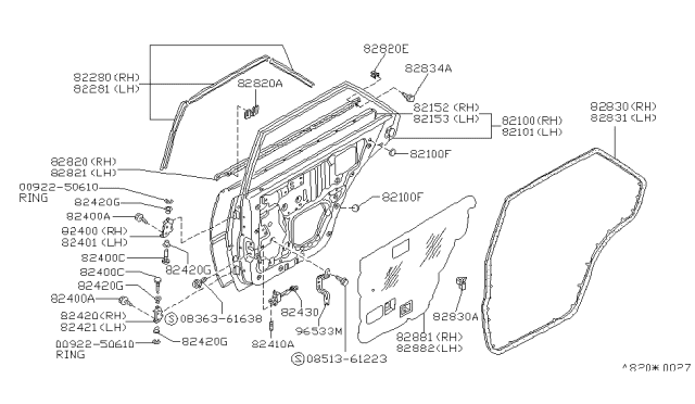 1988 Nissan Stanza MOULDING-Rear Door SASH RH Diagram for 82280-D4000