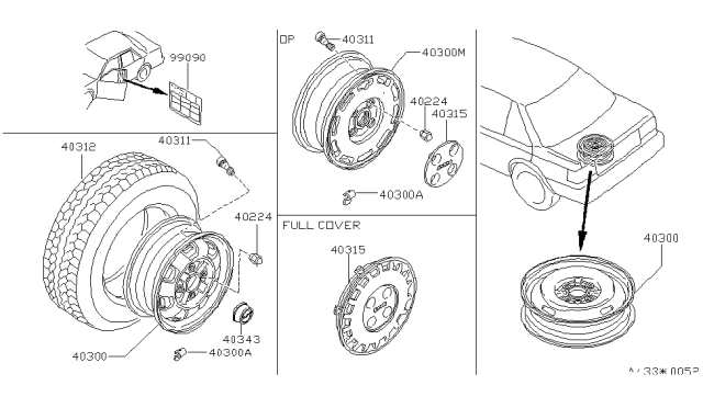 1988 Nissan Stanza Disc Wheel Cap White Diagram for 40315-D4015