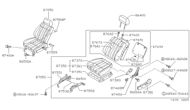 1987 Nissan Stanza Sedan Front Seat Diagram 2
