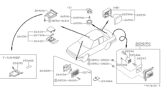 1987 Nissan Stanza Lens Map Lamp Diagram for 26437-D4022