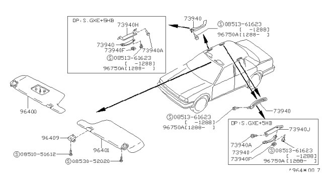 1988 Nissan Stanza Left Sun Visor Assembly Diagram for 96401-D4765
