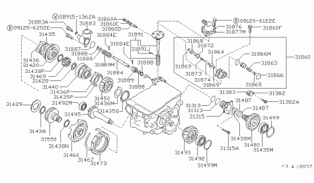 1988 Nissan Stanza Carrier Assy-Front Planet Diagram for 31420-21X10