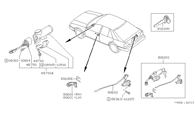 1988 Nissan Stanza Cylinder Assembly Back Door Lock Diagram for 90600-D3525