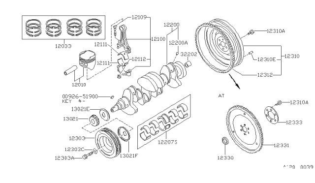 1989 Nissan Stanza Piston Set With Pin Diagram for 12010-D3601