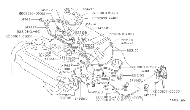 1988 Nissan Stanza Hose Vacuum Control Diagram for 22320-D3500