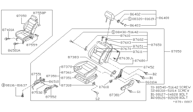 1989 Nissan Stanza Cushion Assembly-Seat,LH Blue Diagram for 87350-D4502