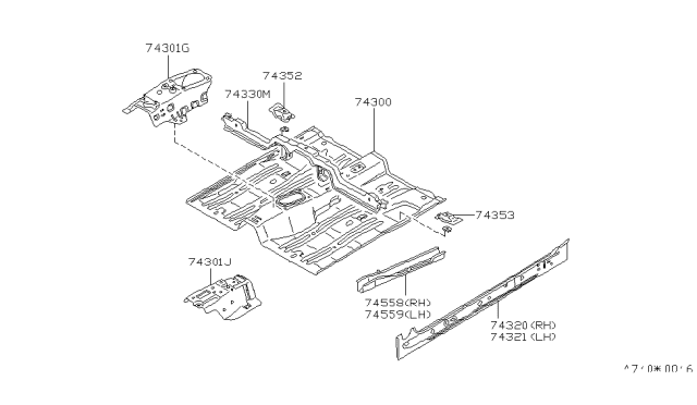 1987 Nissan Stanza REINF Hand Brake & Seat Belt Diagram for 74354-D4501