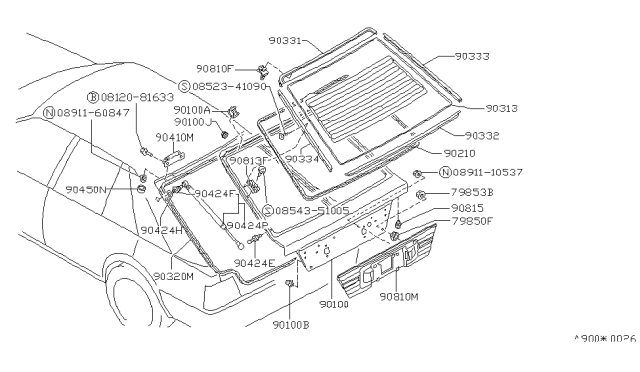 1988 Nissan Stanza Hinge Assy-Back Door Diagram for 90400-D5501