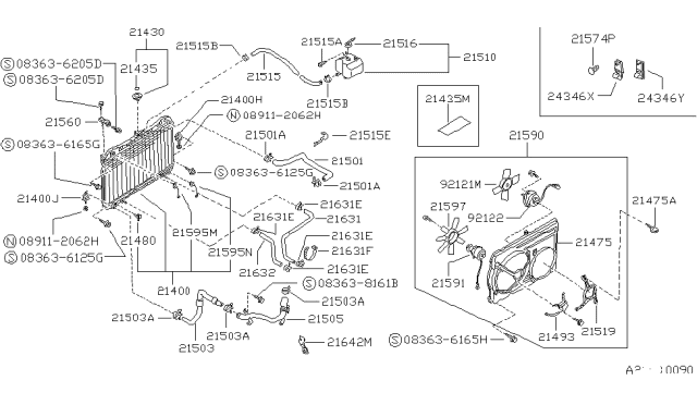 1988 Nissan Stanza Hose Top Diagram for 21501-D4202