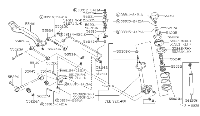 1987 Nissan Stanza Shock ABSORBER Rear Diagram for 56205-D4627