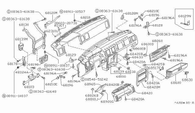 1988 Nissan Stanza Bracket Instrument LH Diagram for 27523-D4000